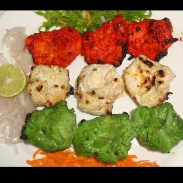Tiranga (Tri-Color) Chicken Kebab.