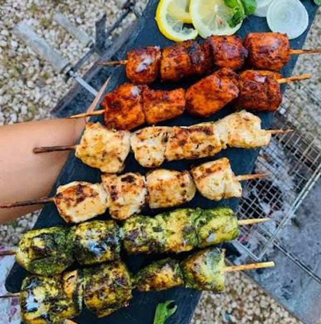 Tiranga (Tri-Color) Chicken Kebab.